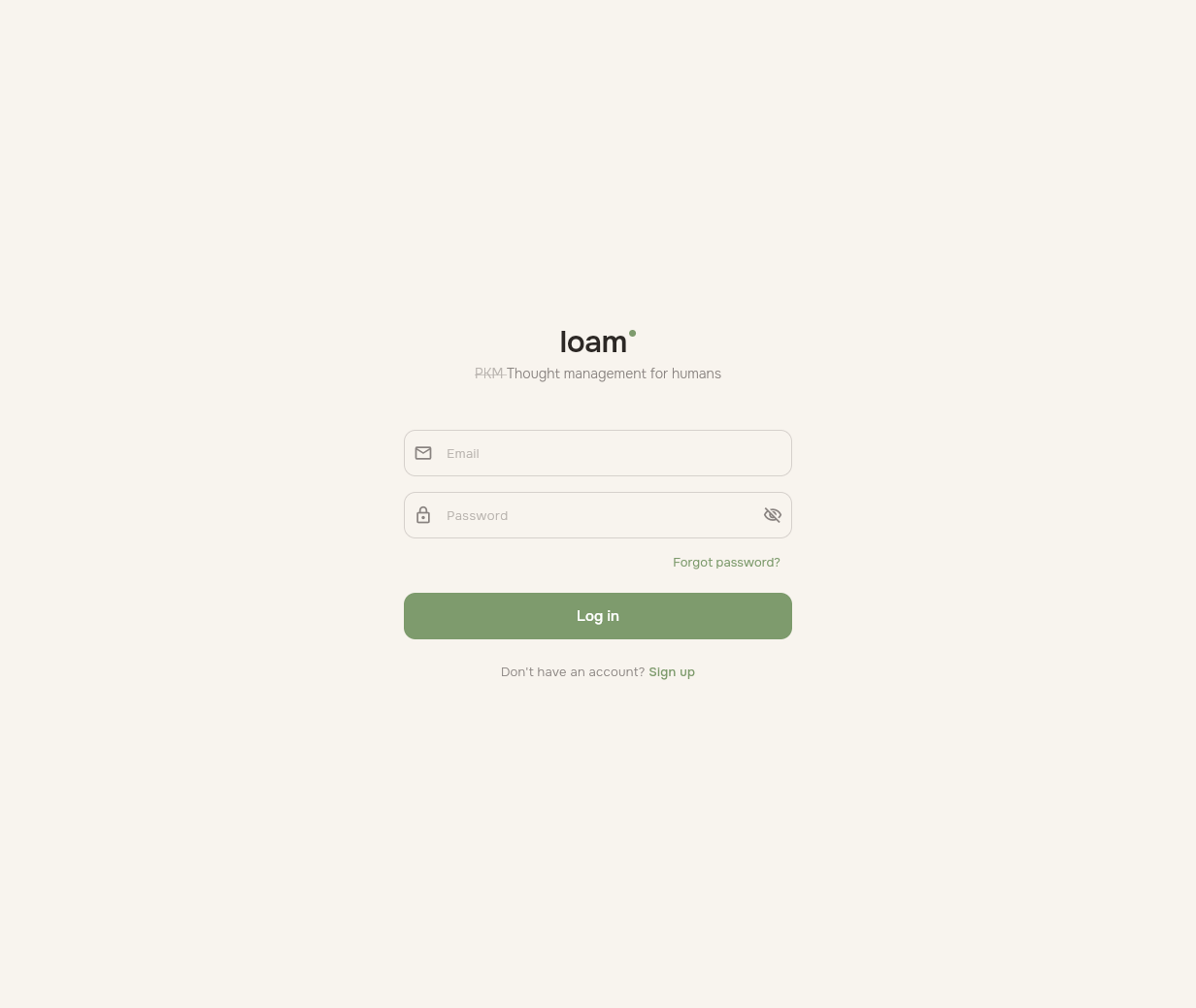 Loam login screen showing the wordmark and sign-in form